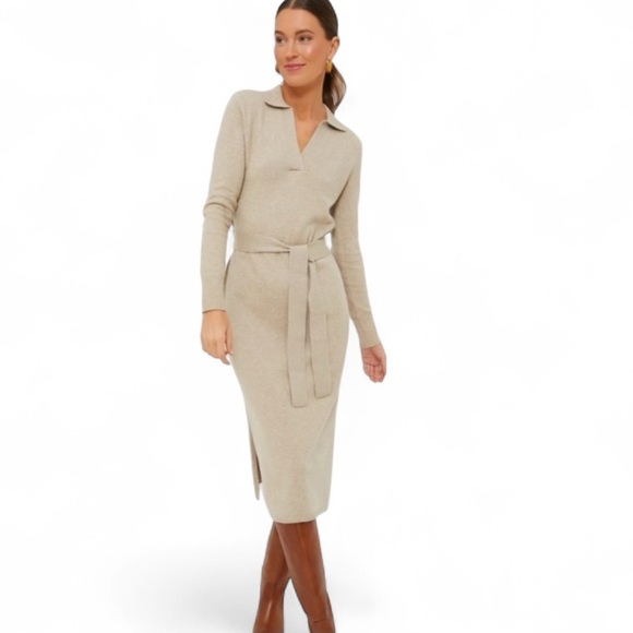 Faherty Dresses & Skirts - Faherty Jackson Hudson Sweater Midi Dress Oatmeal Heather Beige Size Large NWT